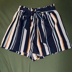 Navy Striped High Waist Shorts